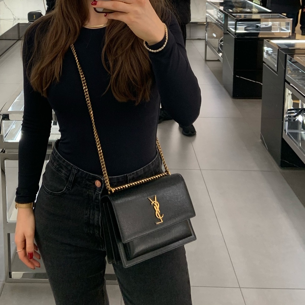 YSL Sunset Medium Chain Bag in Coated Bark Leather (Brand New and Authentic)